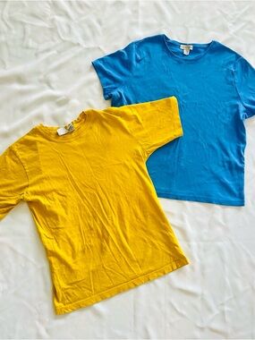 NWOT Set of 2 XL 100% Cotton Tshirts Golden Yellow Sky Blue Casual Corner Circo